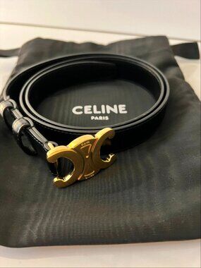 CELINE Black Calfskin Belt with Arc de Triomphe Buckle Size 90